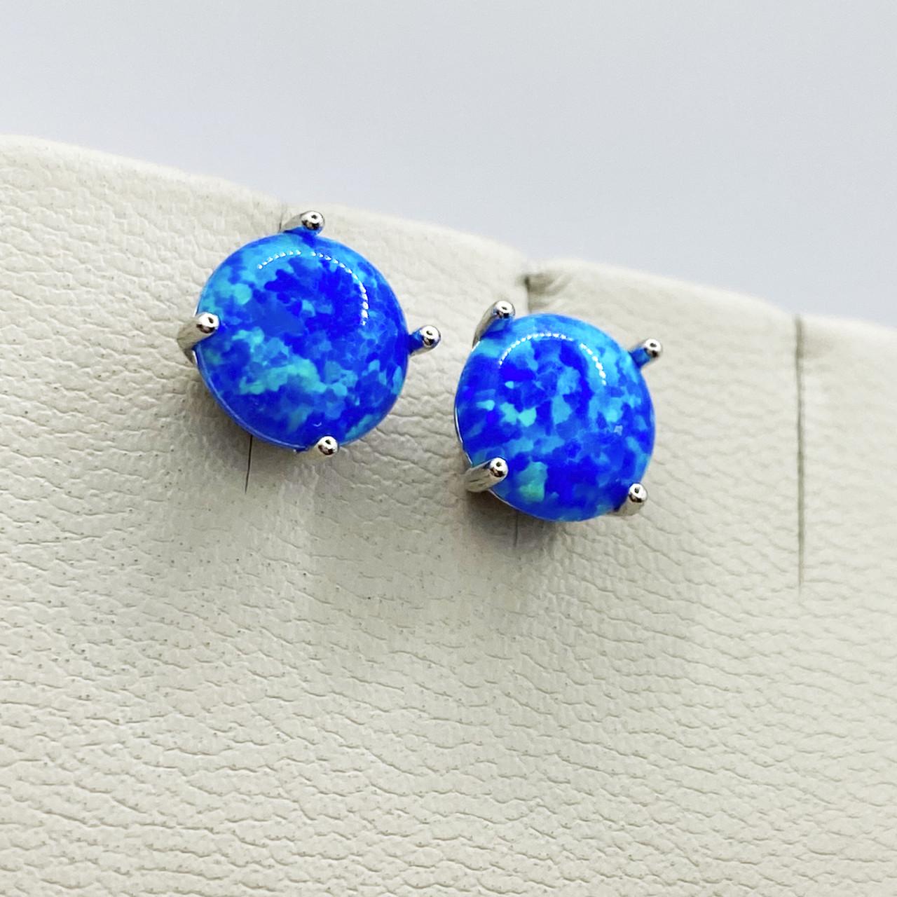 Серьги-пусеты серебряные с синим опалом 1,34 г (1921903517)