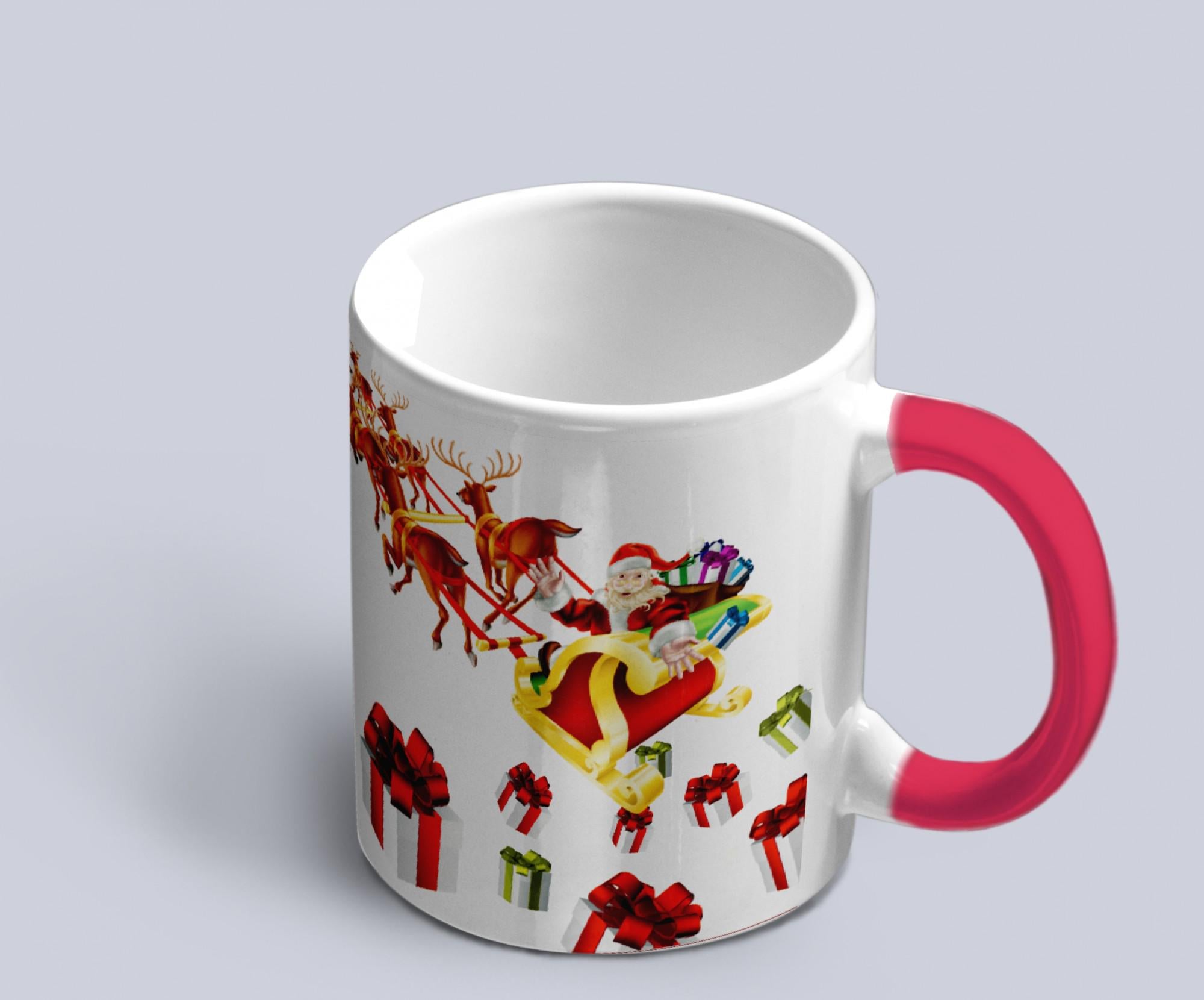 Чашка хамелеон с новогодним принтом Санты раздающего подарки Красный (02020315066)