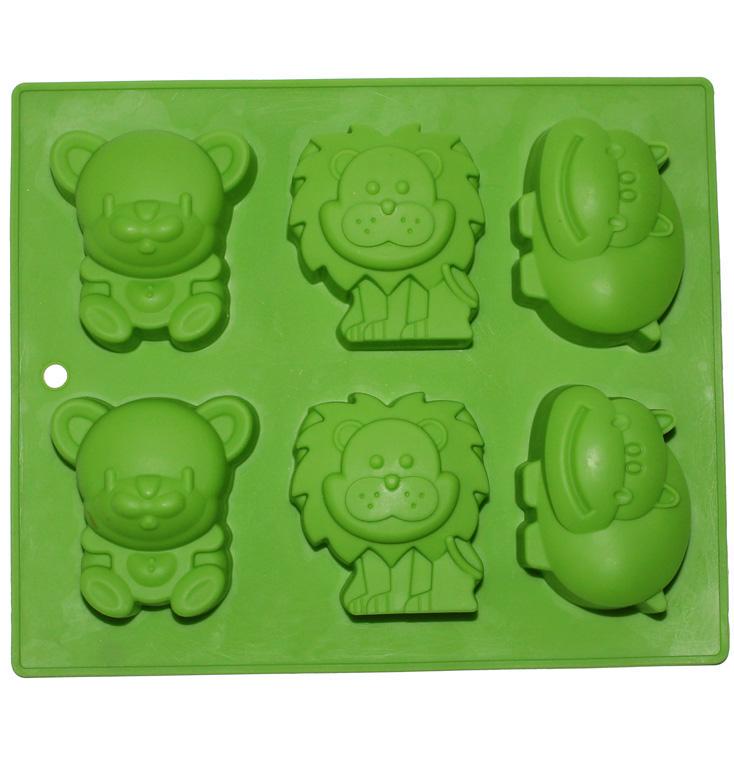 Форма силиконовая Hauser Веселый зоопарк для выпечки печенья и маффинов 6 ячеек Зеленый (H-259)