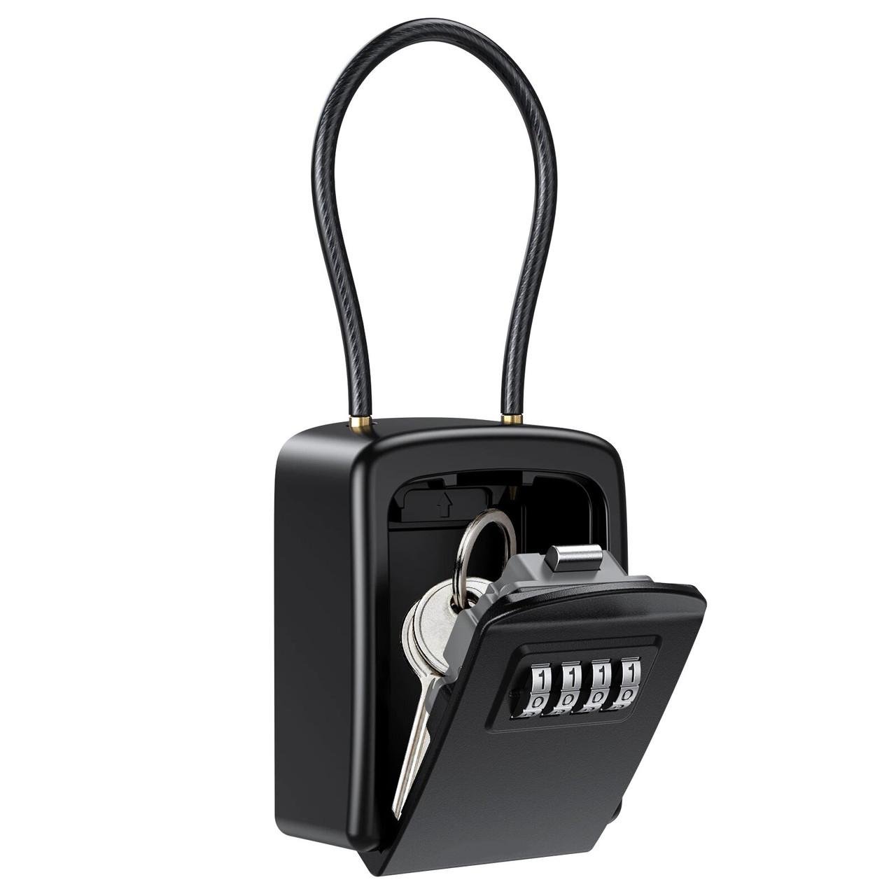 Мини сейф подвесной наружный Gerui KS-07 для ключей с кодовым замком и гибким тросом Черный