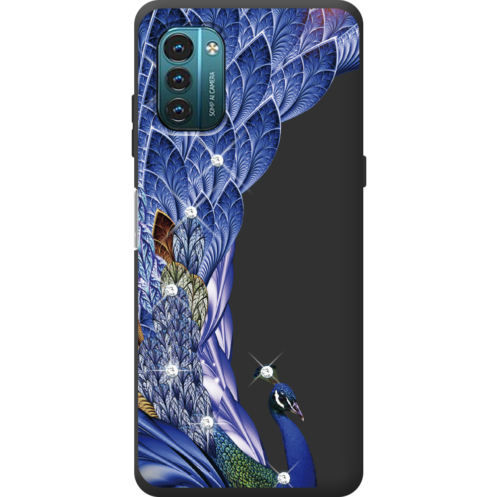 Чехол BoxFace Nokia G21 Павлин со стразами Черный силикон (44288-rs7-44291)