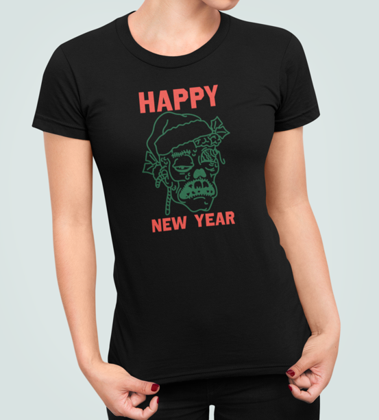Футболка женская новогодняя Stedman с принтом Happy new year Санта зомби S Черный (НГ22.1-1)