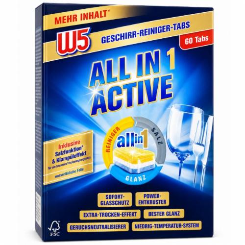 Таблетки для посудомоечной машины W5 All in 1 Active 60 табл. 1275 г (06085)