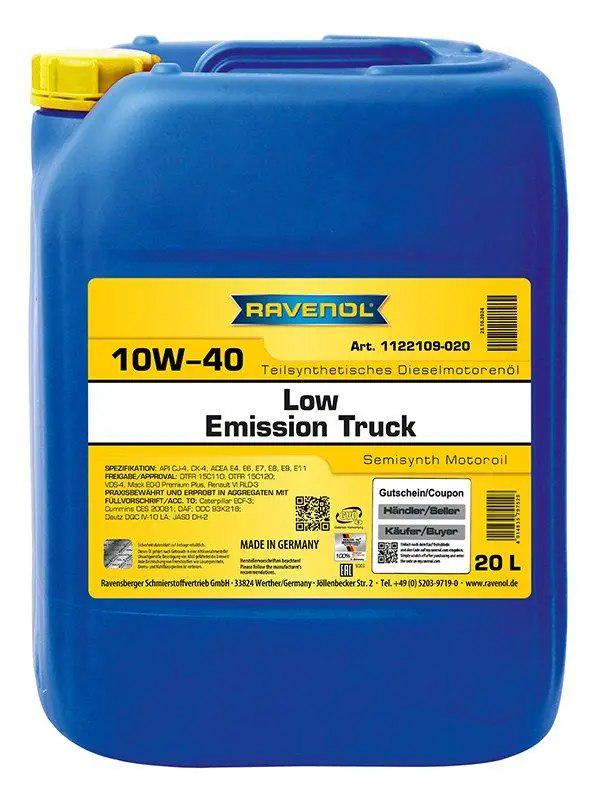 Моторне мастило напівсинтетичне RAVENOL 10W-40 Low Emission Truck SJ-4/CI-4 E4/Е6/E7/E9 для грузових 20 л (1122109-020) - фото 1 Моторне мастило напівсинтетичне RAVENOL 10W-40 Low Emission Truck SJ-4/CI-4 E4/Е6/E7/E9 для грузових 20 л (1122109-020) - фото 1