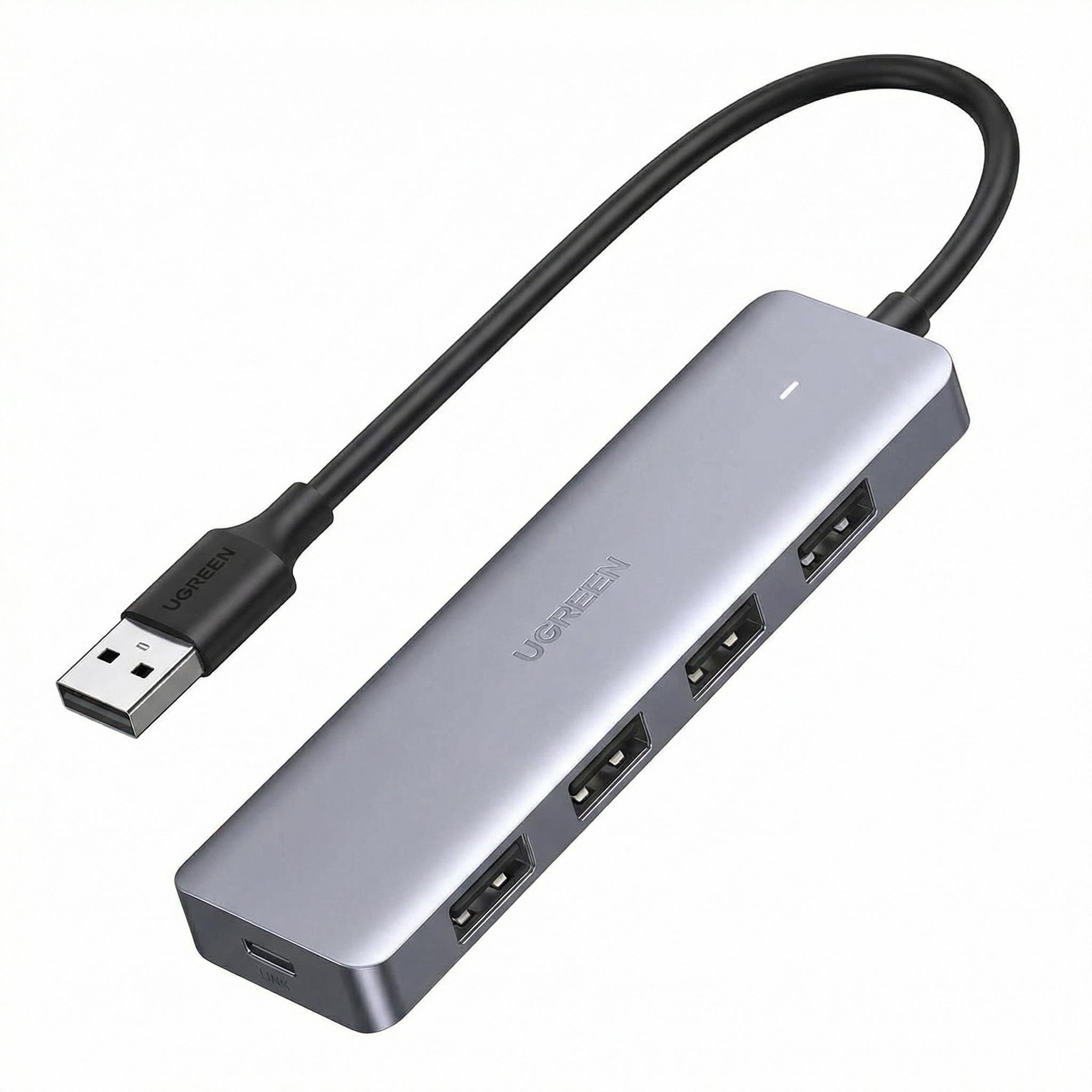 USB-хаб с дополнительным питанием UGREEN CM219 4 порта USB 3.0/15 см Серый (50985)