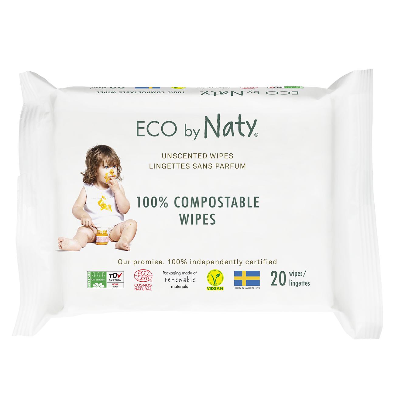 Серветки органічні Eco by Naty без запаху для подорожей 20 шт.