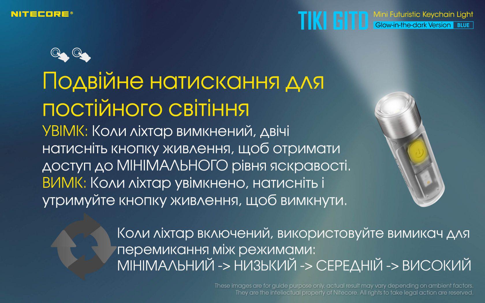Фонарь наключительный Nitecore TIKI GITD Type-C люминесцентный с ультрафиолетом Blue (010331/1) - фото 7