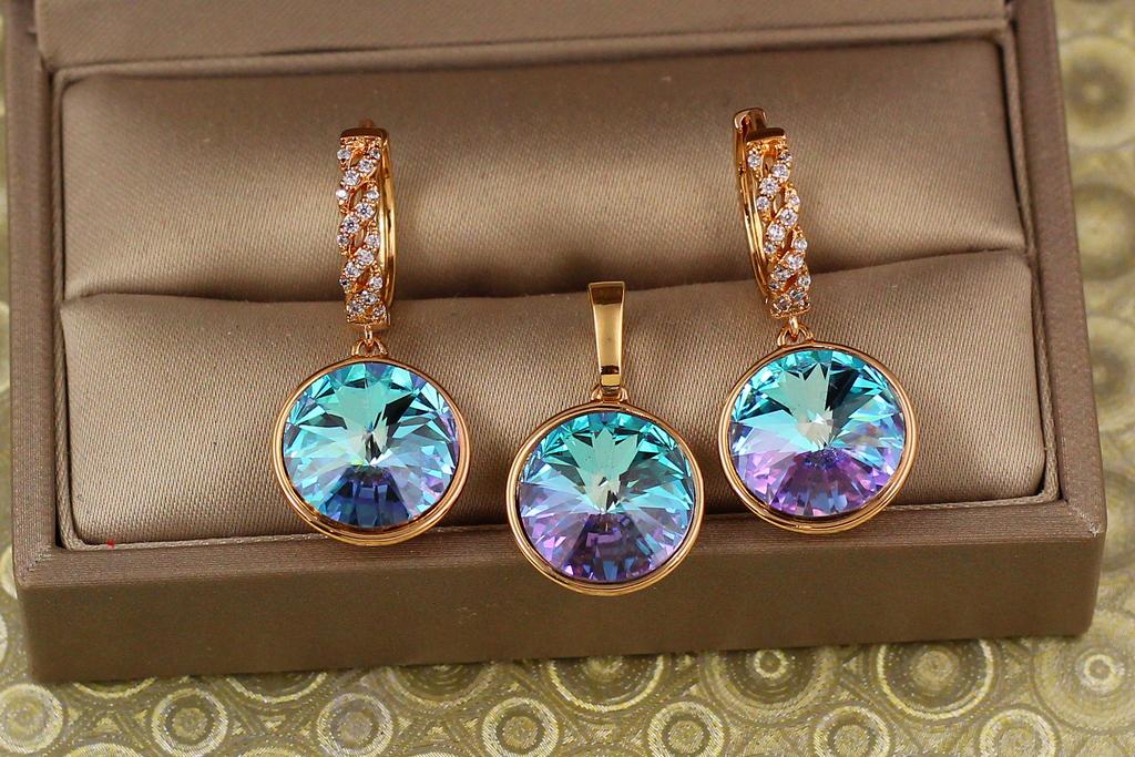 Набор Xuping Jewelry большой камень Сваровски фиолетовый хамелеон 1,4 см Золотистый (26919645)