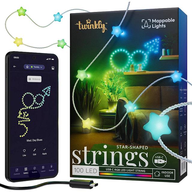 Гірлянда світлодіодна Twinkly Strings Star RGB Smart 100 ламп USB-C з прозорим кабелем 6 м (TWKS100R)