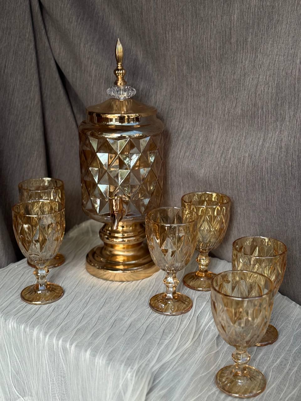 Набор питьевой стеклянный TS Kitchen лимонадница 3 л/6 бокалов 220 мл Золотистый (HP4168-1)