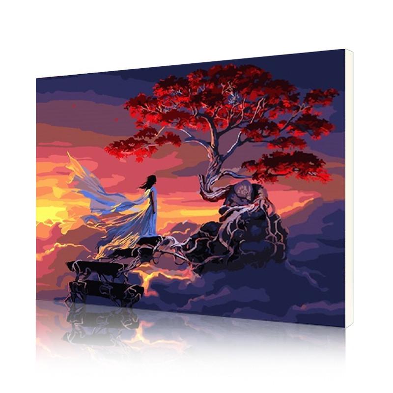 Картина по номерам Lesko DIY RA3356 "Девушка у сказочного дерева"