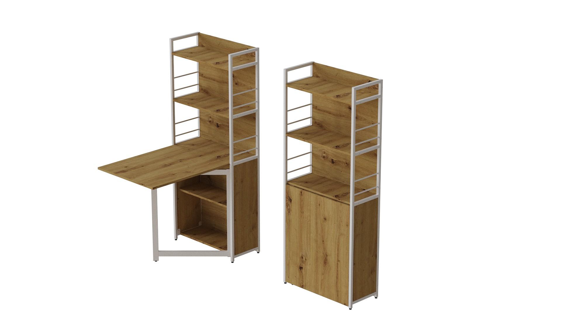 Стіл книжка з етажеркою Ferrum-decor Практик 2 метал/ДСП 16 мм 1555x640x990 мм Білий/Дуб Артізан (FRD-104637) - фото 2