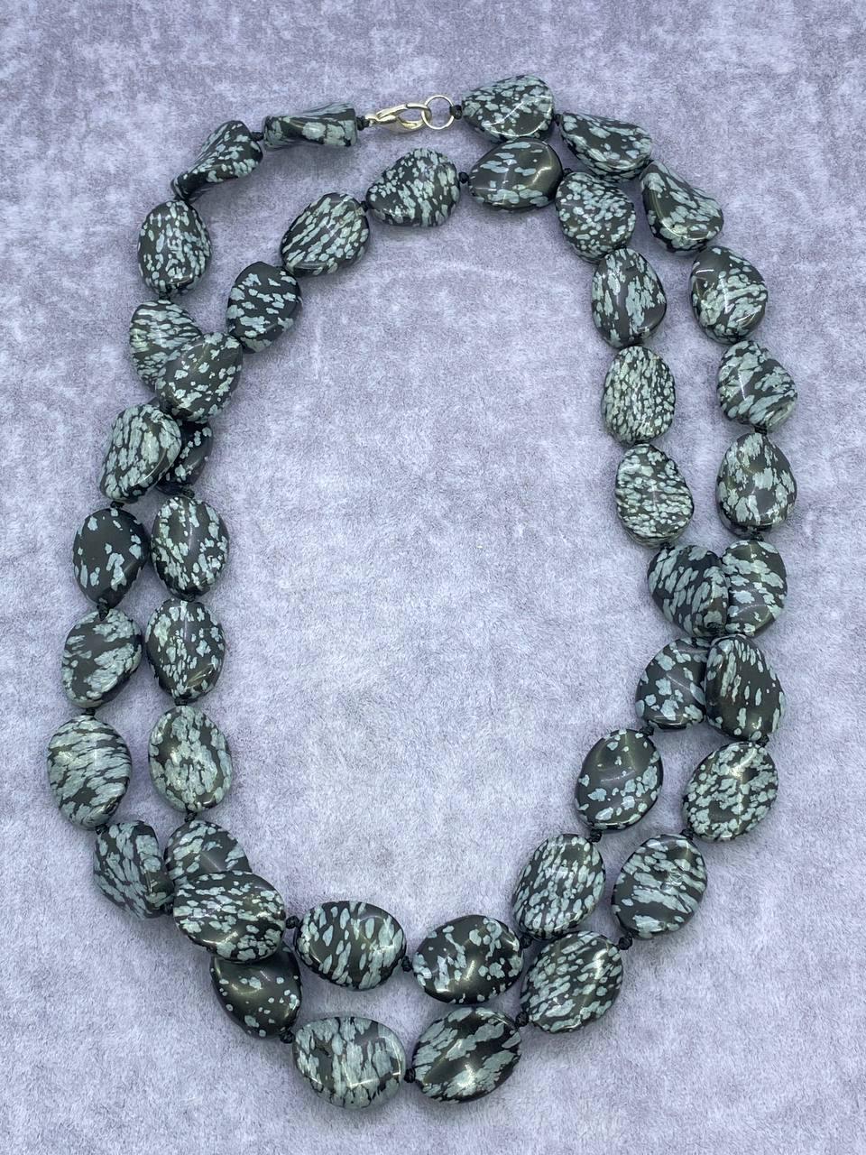 Бусы снежный обсидиан 92 см Черный (778)