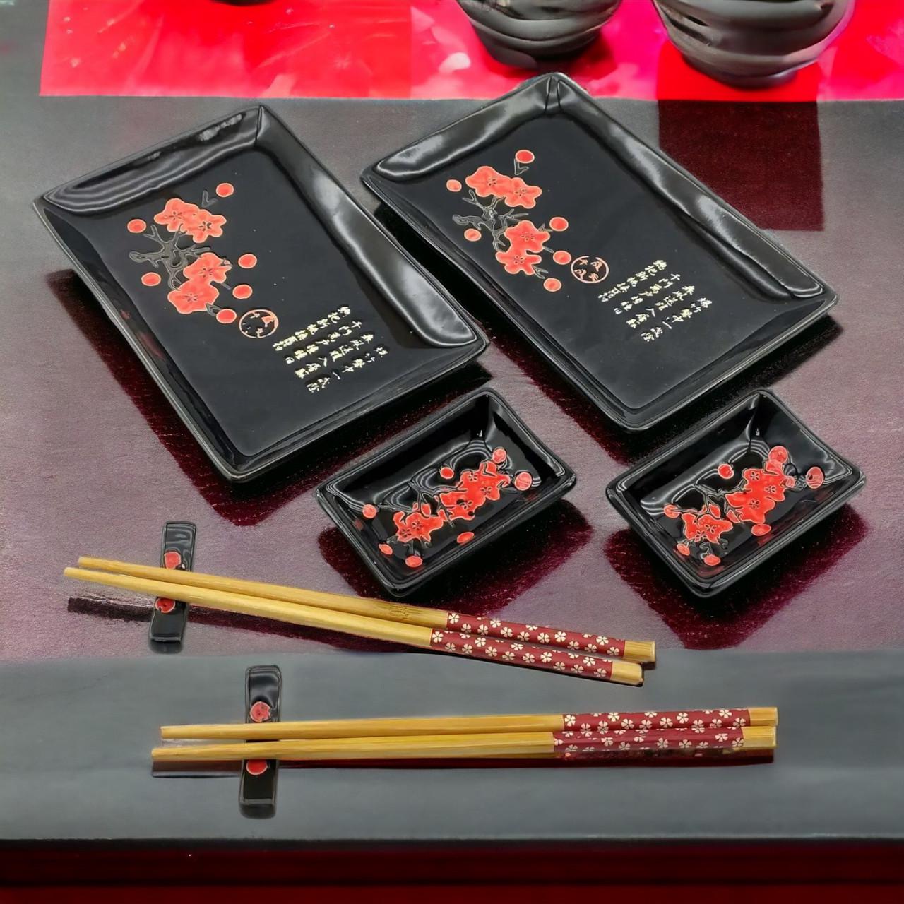 Набор посуды для суши 8в1 на 2 персоны 28х28,3х3,5 см Черный (07-34281A) - фото 2 Набор посуды для суши 8в1 на 2 персоны 28х28,3х3,5 см Черный (07-34281A) - фото 2