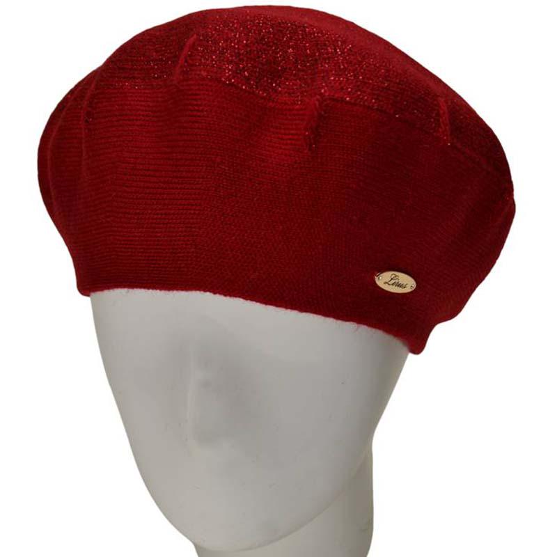 Берет женский Lirus Клео двойной шерстяной тонкой вязки с люрексовой нитью Красный (111318)