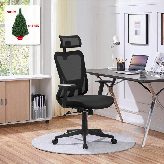 Офисное кресло Yaheetech с регулируемым подголовником и подлокотниками Черный (1652279) - фото 2