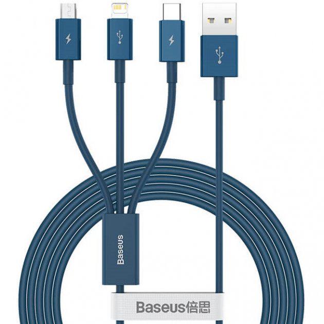 Кабель BASEUS Combo Micro USB/Lightning/Type-C Fast Charging Data Cable 150 см 3,5 A Blue (CAMLTYS-03)
