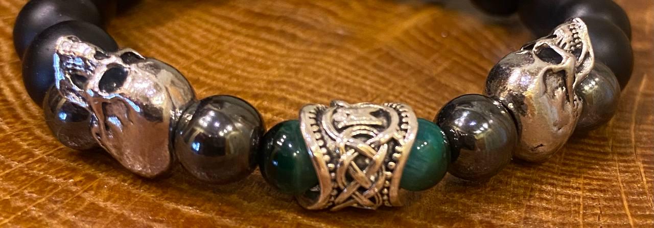 Браслет LITAURS из натурального камня черный оникс гематит тигровый глаз и металлическими вставками L 18-21 см (24084-1) - фото 3