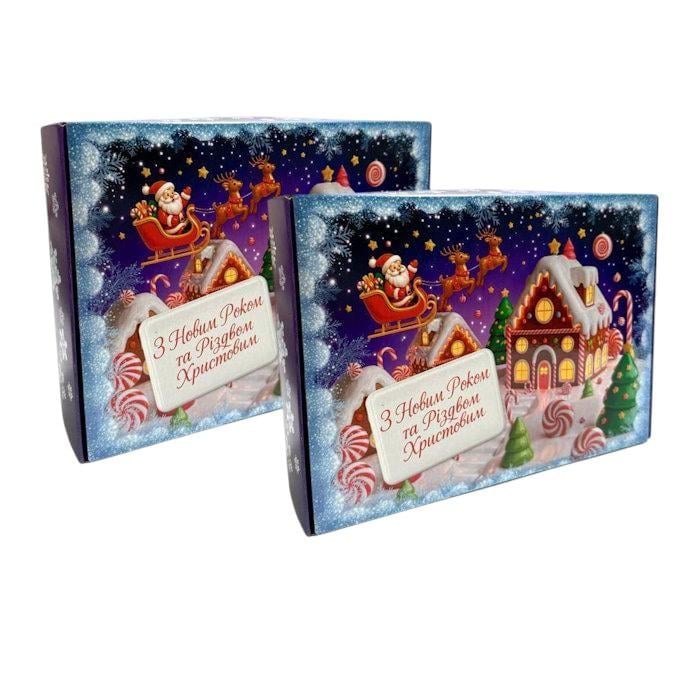 Набор картонных коробок Новогодние Моноблок Санта самосборные для подарка 24х17х7 см 2 шт. (BT-1295)