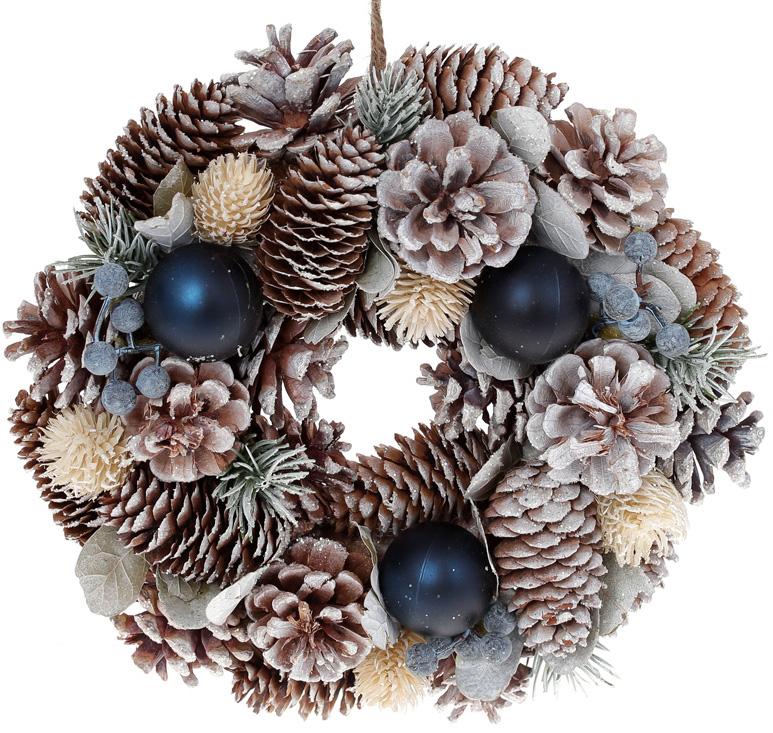 Декоративный венок Шишки ягоды шары Ø 26 cм Пепельно-синий (BD-743-534)