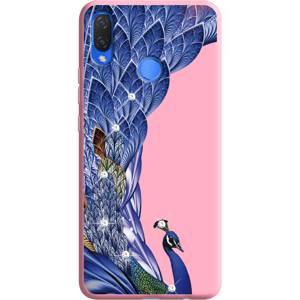 Чехол Boxface Huawei P Smart Plus Павлин со стразами Розовый силикон (34912-rs7-36132)