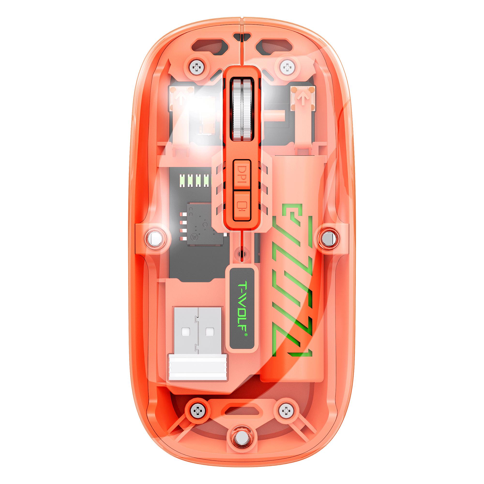 Мышь T-WOLF X11 беспроводная бесшумная с аккумулятором 2,4G Bluetooth Orange - фото 1