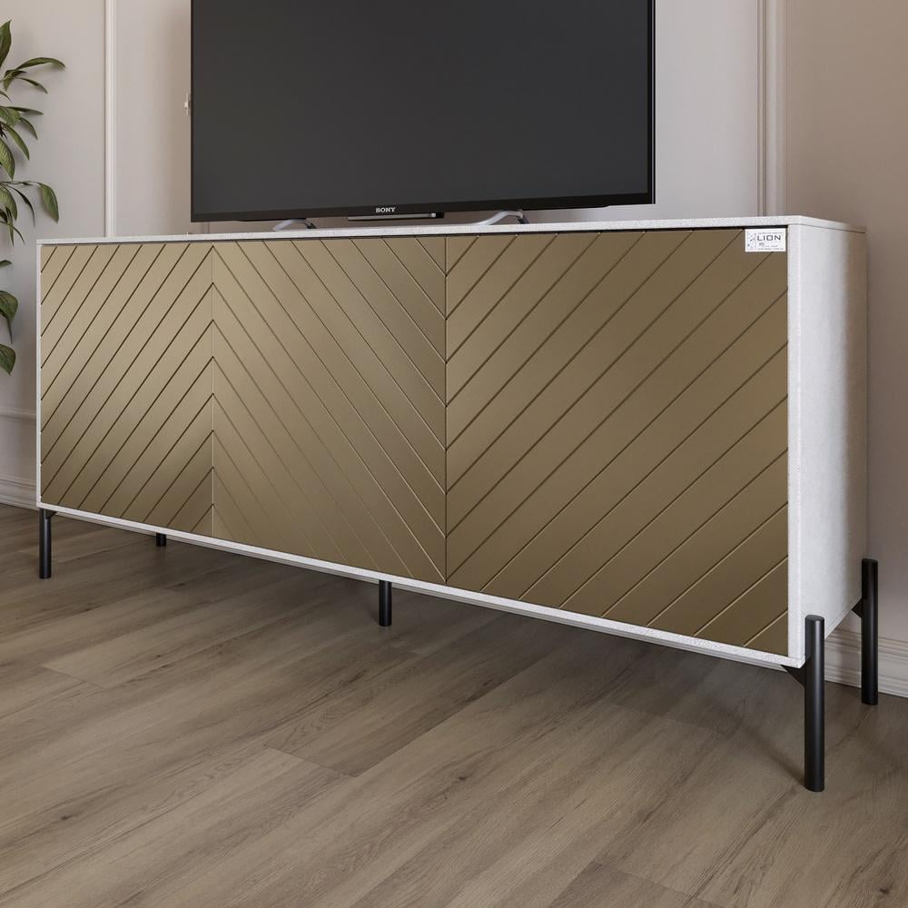 Тумба под телевизор Lion Амарант с черными металлическими ножками 168x40x76,5 см Бетон Style/Перламутровый металлик (000-000-2385)
