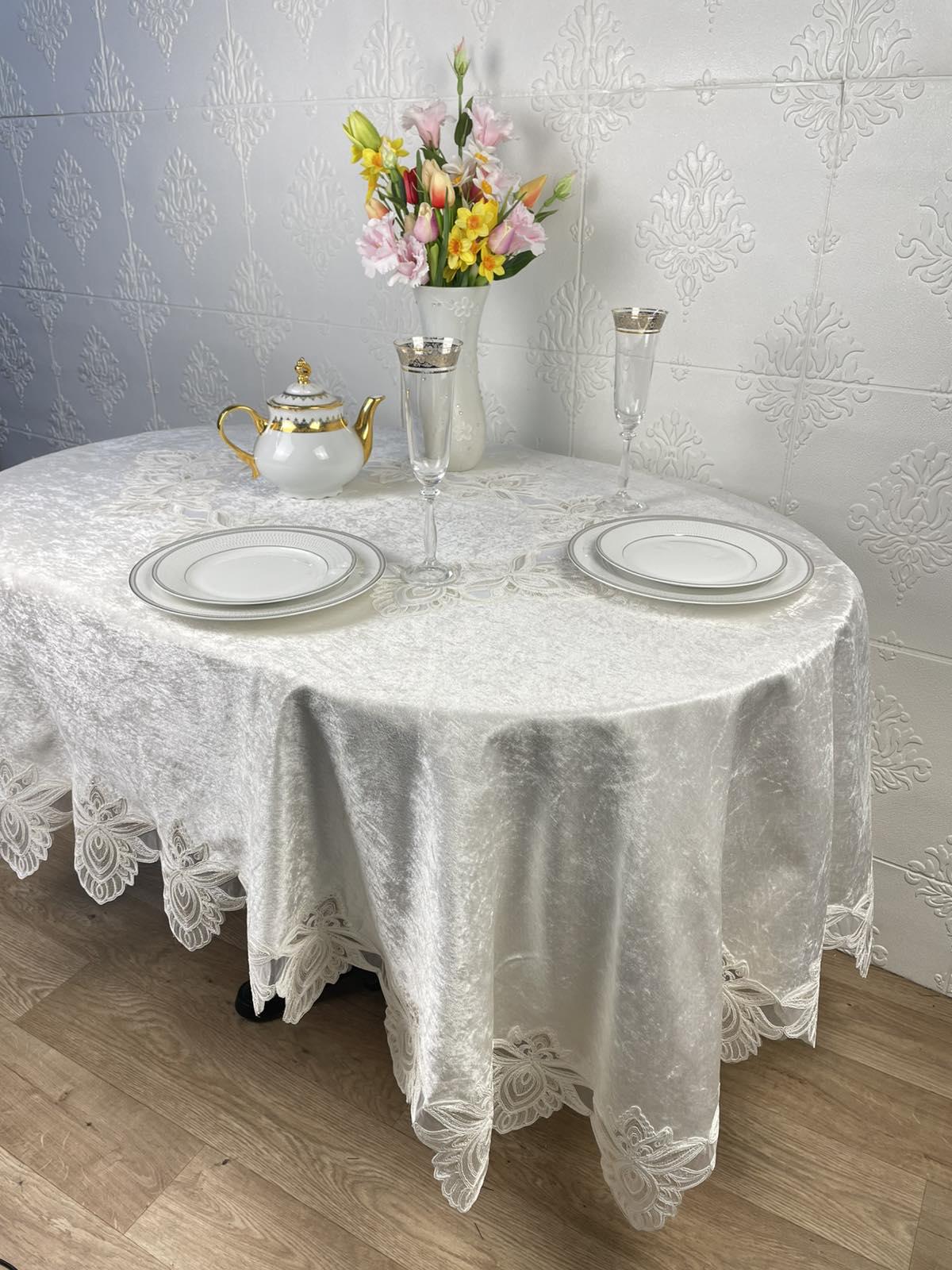 Скатертина велюрова Acme Tekstil PVS Cinar ovale 160x260 см Krem (CN37706)