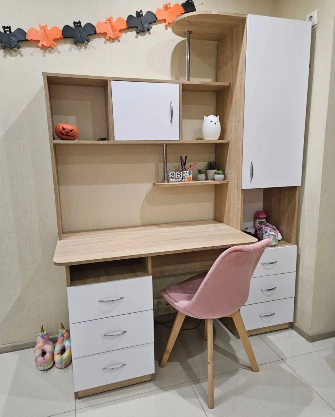 Стіл комп'ютерний письмовий Light-12 з надбудовою тумбою і поличками Дуб сонома/Білий - фото 1 Стіл комп'ютерний письмовий Light-12 з надбудовою тумбою і поличками Дуб сонома/Білий - фото 1