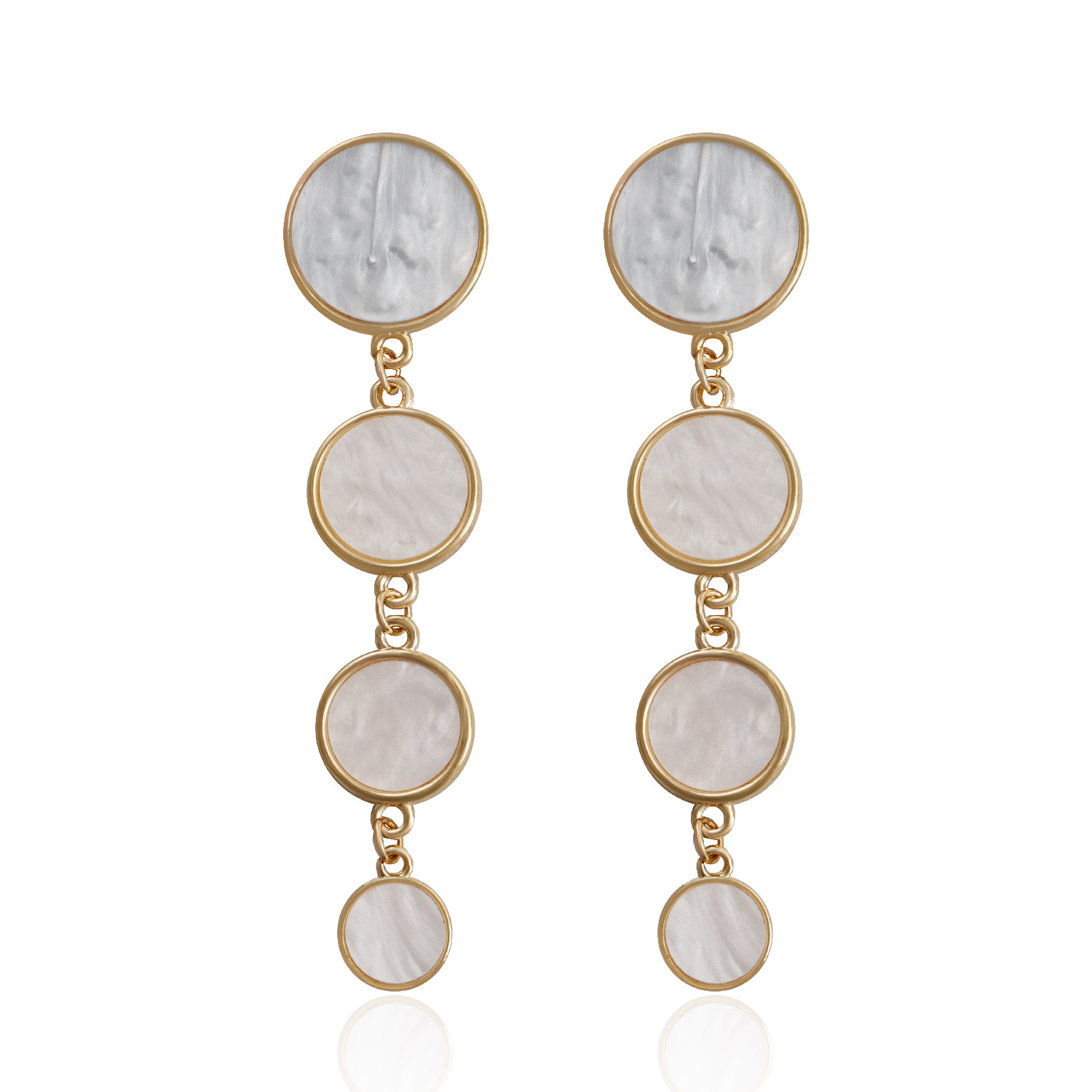 Сережки висячі видовжені Золотистий з Білим (70320) Сережки висячі видовжені Золотистий з Білим (70320)