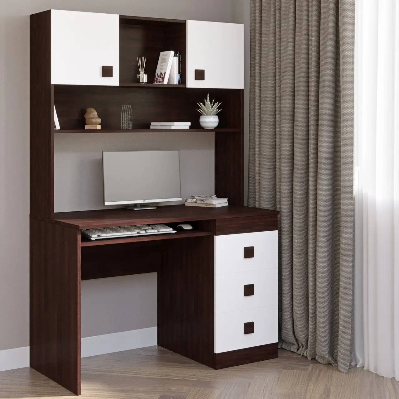 Стіл письмовий Еверест з надбудовою 110х55х172 см Венге темний/Білий (643cd52a6f1fa2201a3f8edf) - фото 2 Стіл письмовий Еверест з надбудовою 110х55х172 см Венге темний/Білий (643cd52a6f1fa2201a3f8edf) - фото 2