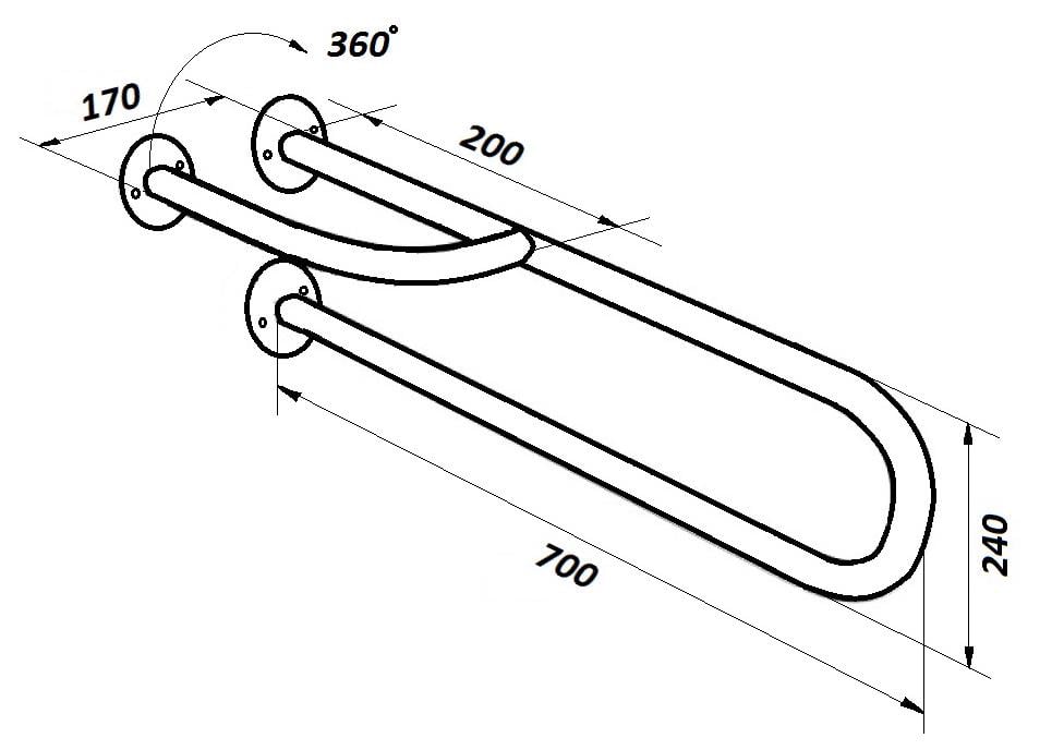 Поручень посилений з поворотною ніжкою 360° 32-700 мм (PM-02) - фото 4