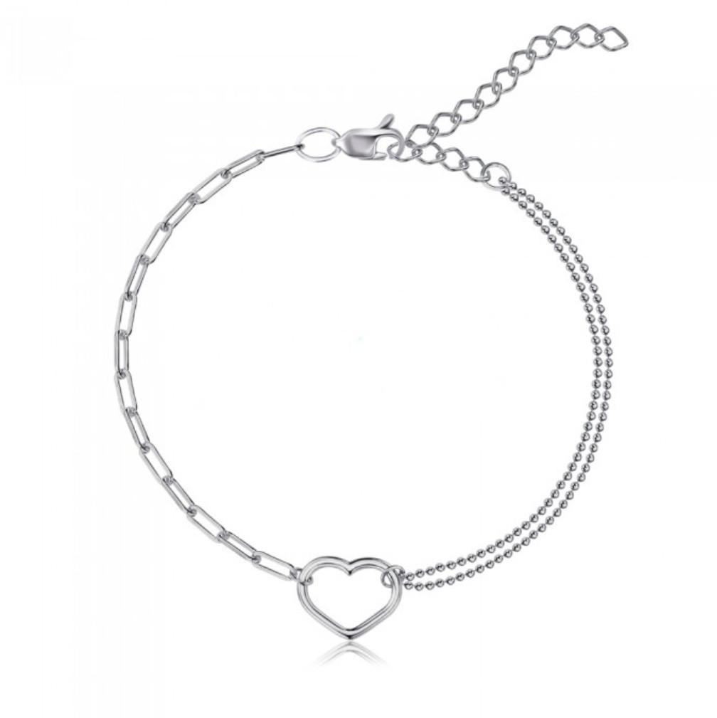 Серебряный браслет без камней с подвеской Сердце 16-20 см родованное 2,05 г (75325)