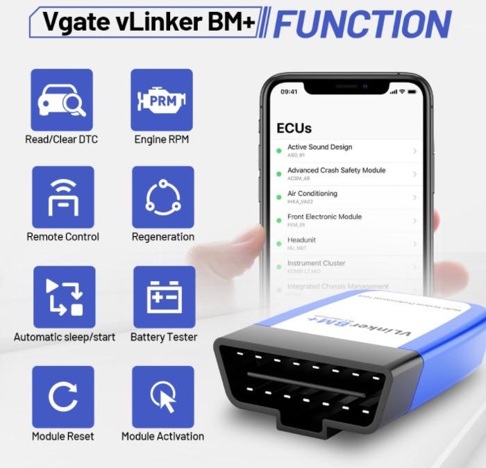 Сканер диагностический Vgate VLinker BM+ OBD2 Bluetooth 4.0 для Android/iOS (1448327951) - фото 2