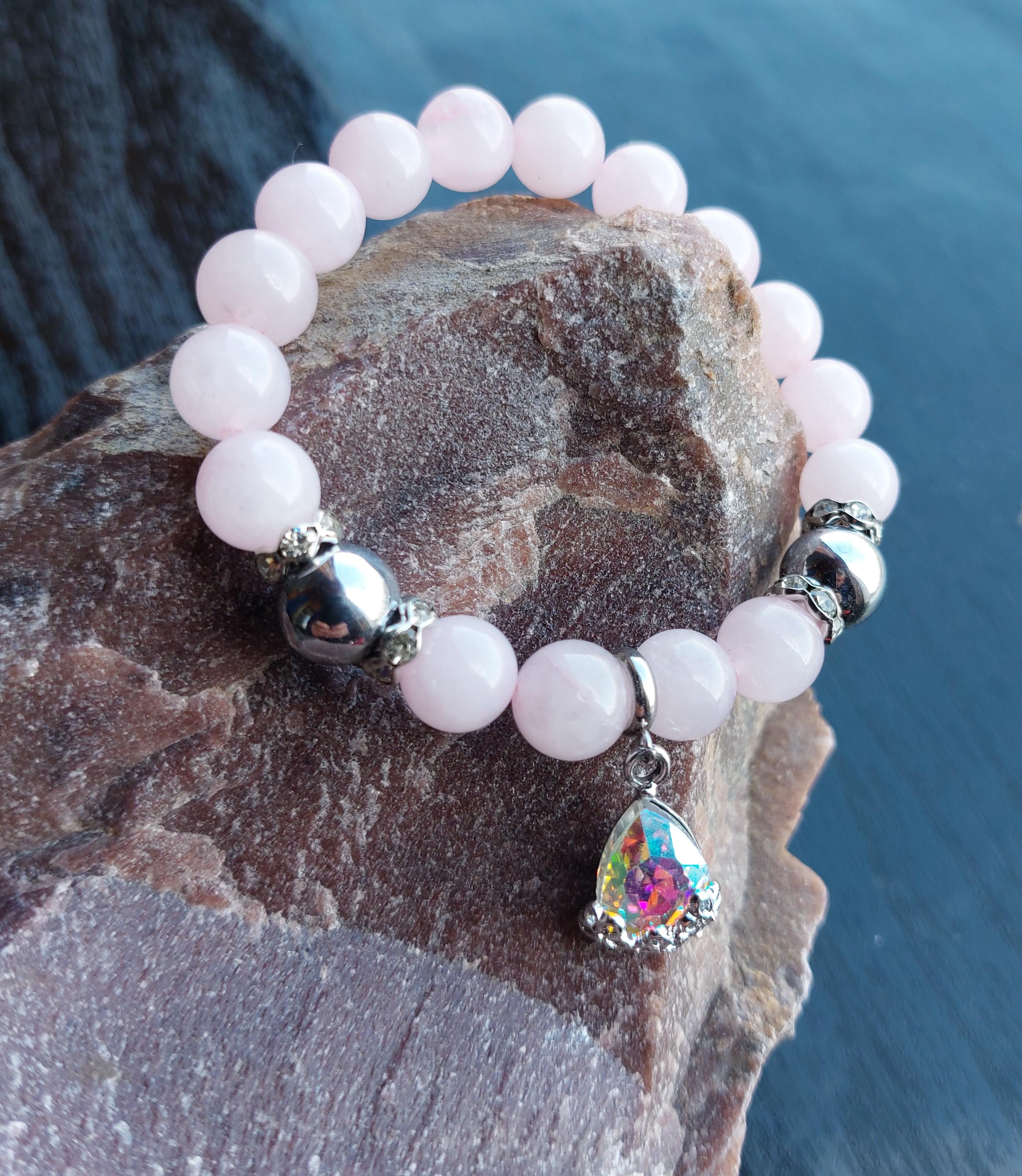 Браслет LITAURS натуральне каміння кварц/гематит d 10 мм доповнений металевими вставками М 15-17 см (260310)