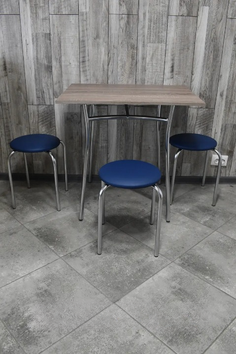 Кухонний комплект CHICO Тріо стіл/табурети 3 шт. в хром-корпусі 60х80х75 см Трюфель/Синій (28374522)