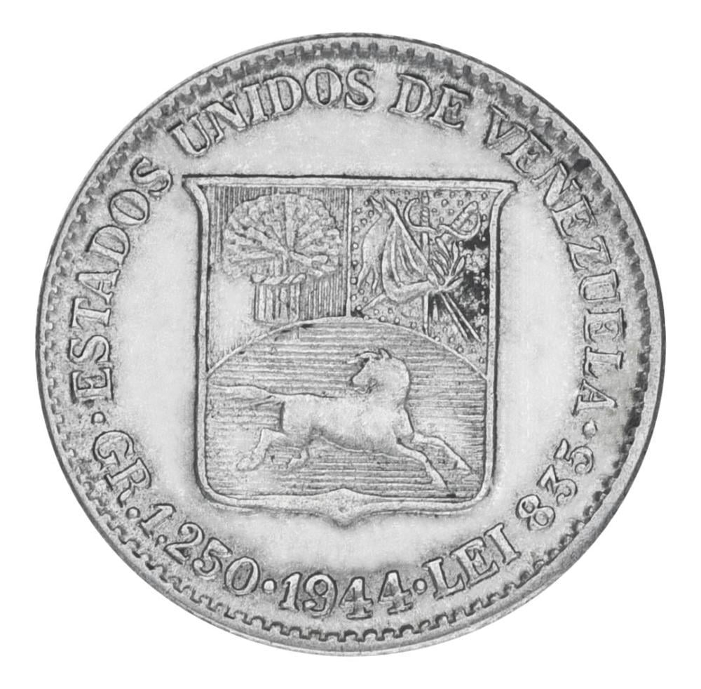 Коллекционная монета Венесуэла 1/4 боливара 1944 серебро F-VF Ag 835 1,25 г (М19846)