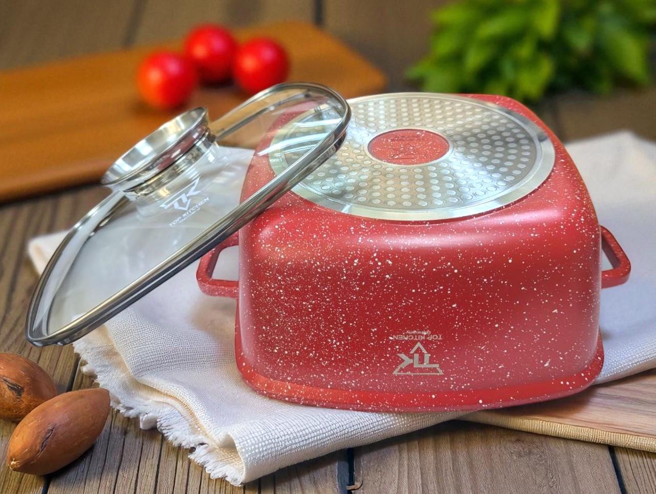 Каструля-казан Top Kitchen ТК00056 квадратна з мармуровим покриттям 28 х 12см/6,7 л Червоний (2726191408)