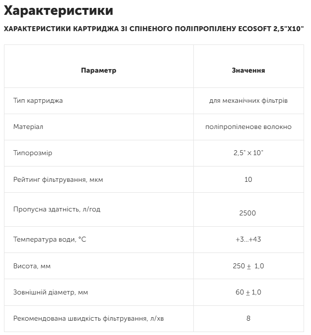 Картридж для фільтрів води зі спіненого поліпропілену Ecosoft 2,5"x10" 10 мкм (CPV251010ECO) - фото 2