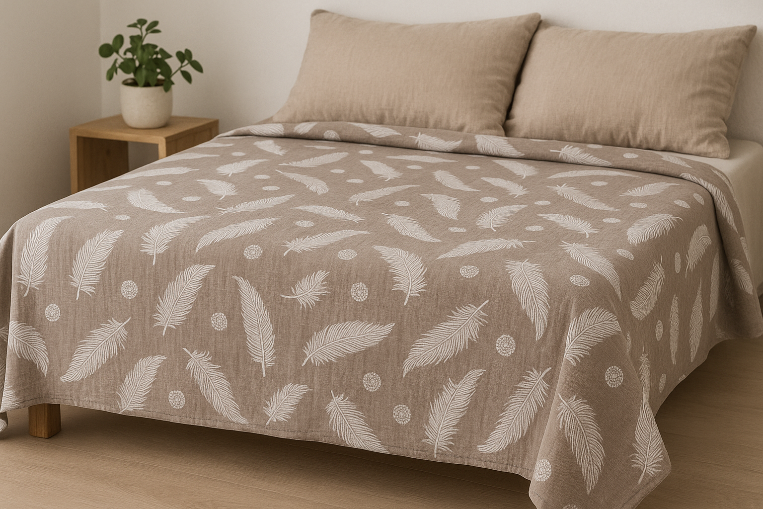 Плед Перья муслин полуторный 160х220 см Бежевый (MH-9225-48-2/х160)