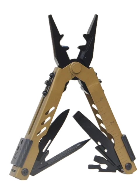 Армейский саперный мультитул 13в1 с обжимом для детонаторов нержавеющая сталь длина 17 см пробойник отвертки линейка и чехол (25)