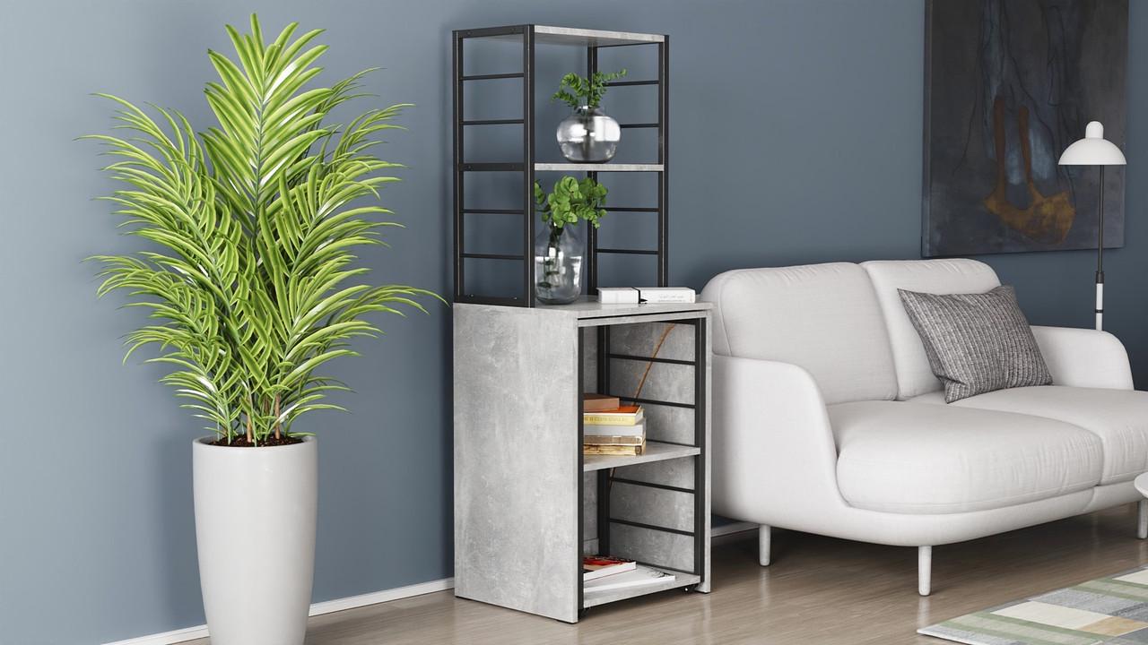 Стол-тумба трансформер Ferrum-decor Смарт 3/1 с этажеркой металл/ДСП 16 мм 1430x1450x500 мм Черный/Бетон (FRD-105115) - фото 4 Стол-тумба трансформер Ferrum-decor Смарт 3/1 с этажеркой металл/ДСП 16 мм 1430x1450x500 мм Черный/Бетон (FRD-105115) - фото 4