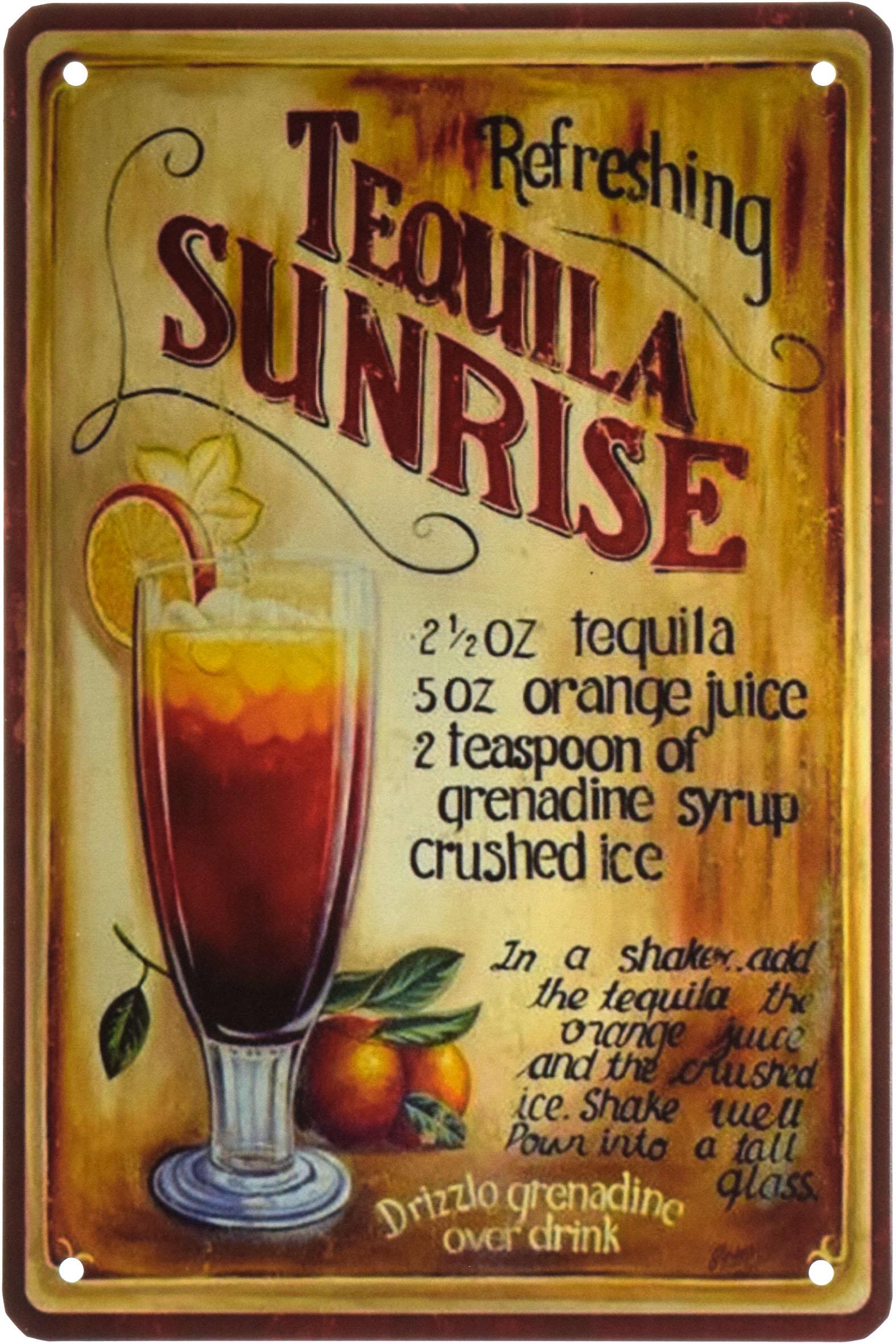 Табличка металлическая Коктейль Восходящее Солнце Tequila Sunrise 20x30 см