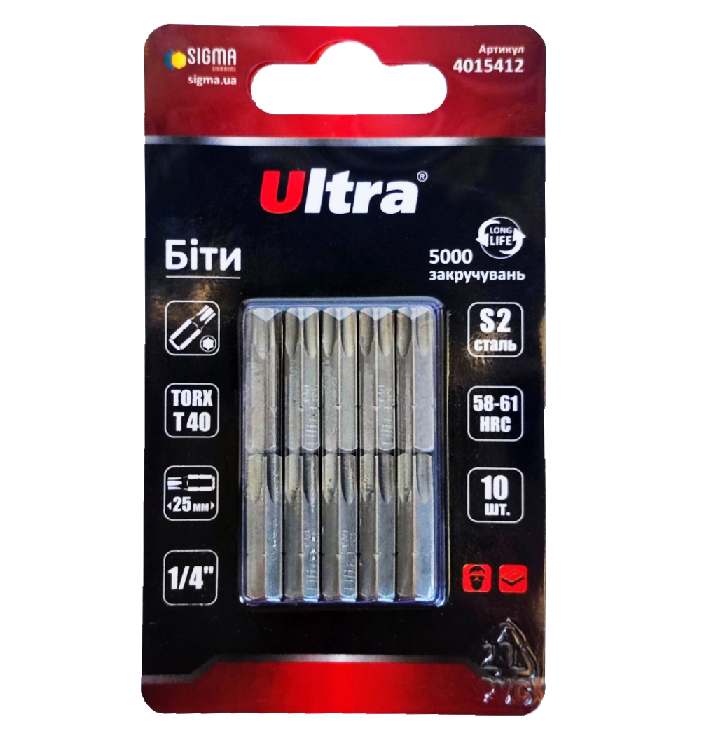 Біти Ultra TORX 40х25 сталь S2 10 шт. (4015412) Біти Ultra TORX 40х25 сталь S2 10 шт. (4015412)