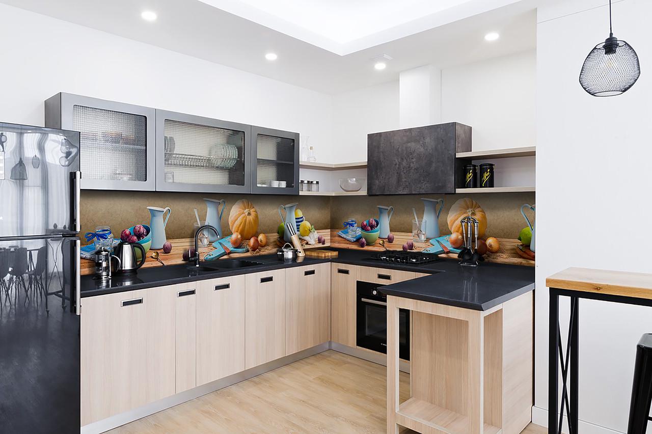 Кухонный фартук Голубой кувшин из самоклеющейся виниловой пленки 65х250 см Бежевый