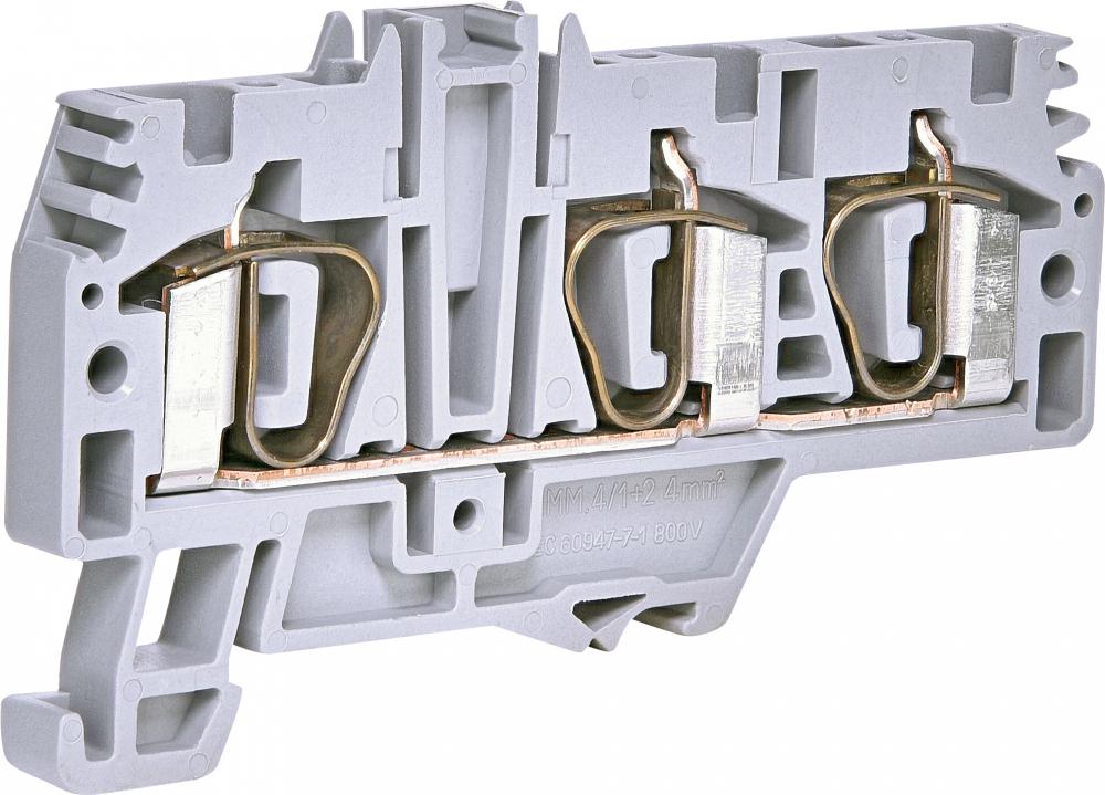 Клемма пружинная наборная ETI ESP-HMM.4/1+2 32А 4 мм2 х 78х6,2х45 мм 3 контакта Серый (3903234)