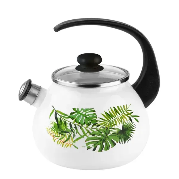 Чайник с свистком со стеклянной крышкой Монстера эмалированный 2,5 л (30249951) Чайник с свистком со стеклянной крышкой Монстера эмалированный 2,5 л (30249951)