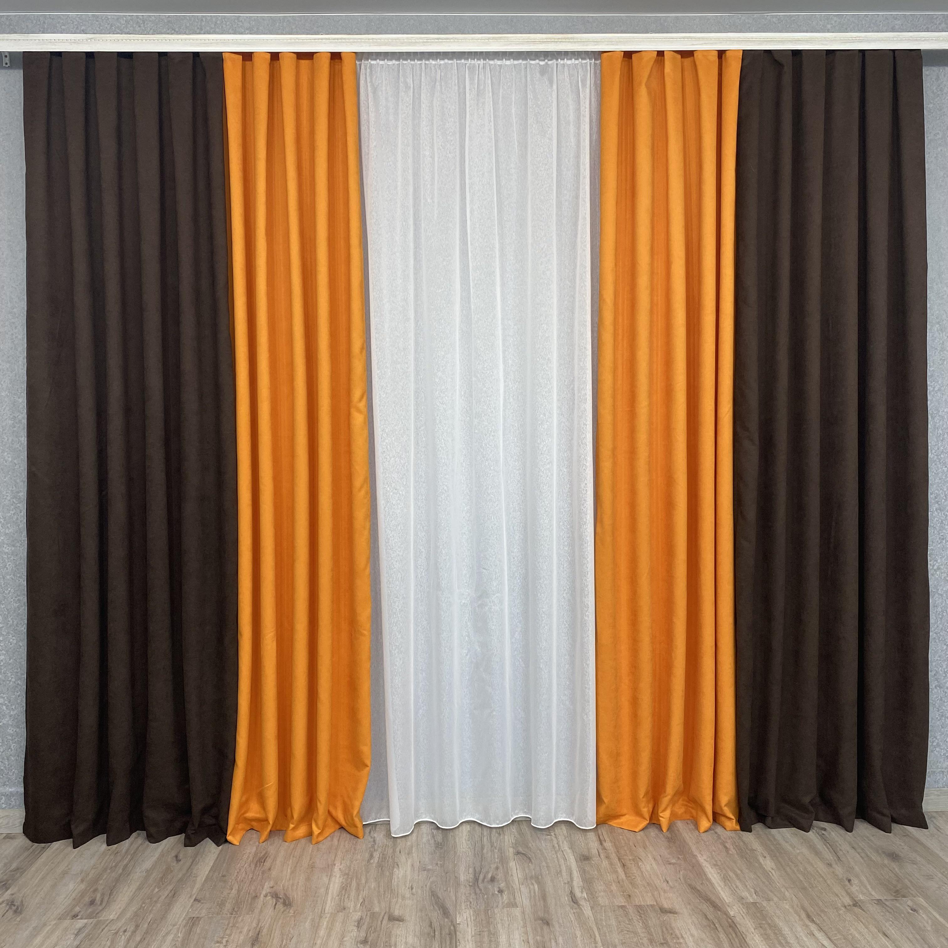 Шторы микровелюр TG Home Дуэт №450 1,50х2,70 м Шоколадно-оранжевый (450-217/207) - фото 8