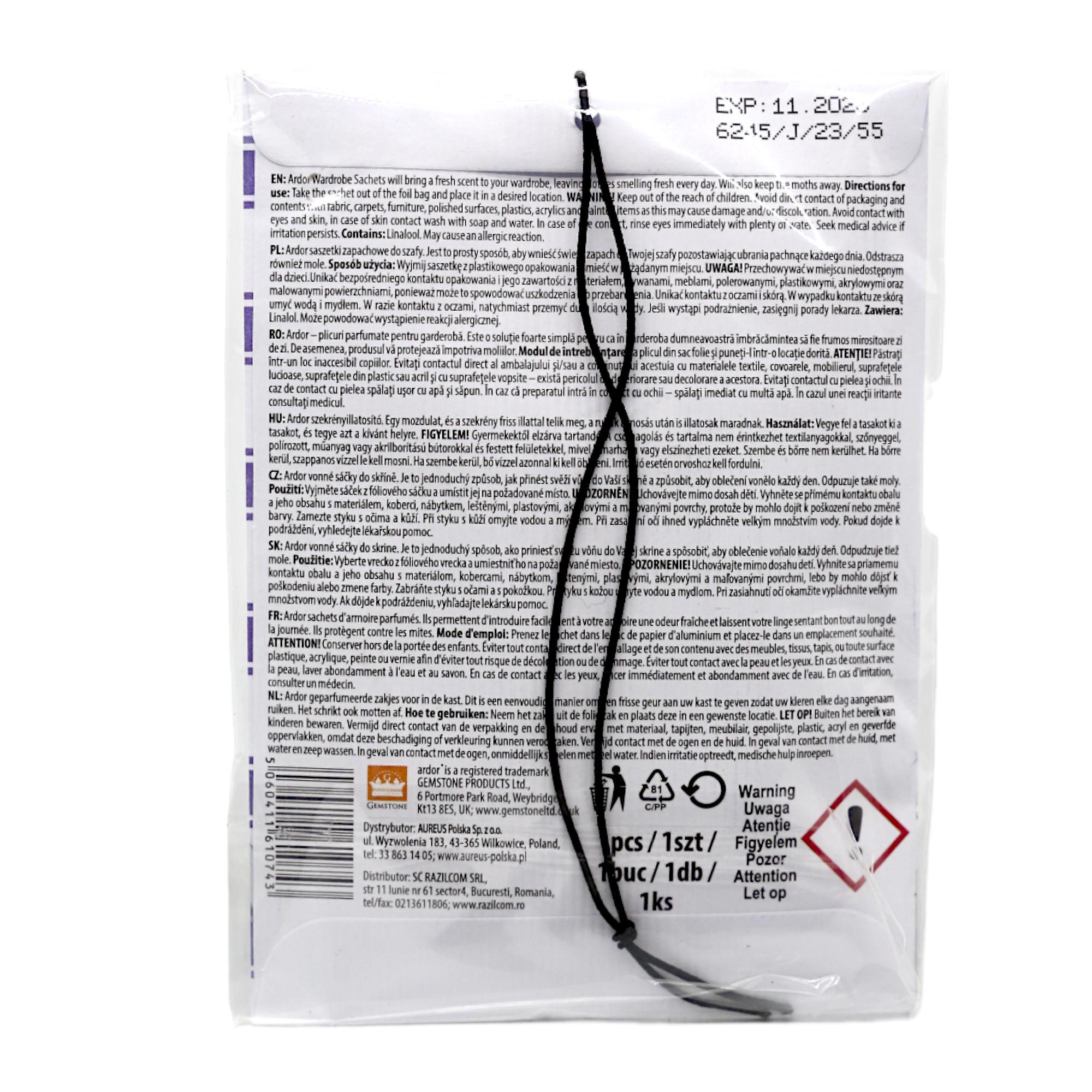 Освежитель для гардероба ARDOR Лаванда против моли 12 г (НФ-00007263) - фото 2 Освежитель для гардероба ARDOR Лаванда против моли 12 г (НФ-00007263) - фото 2