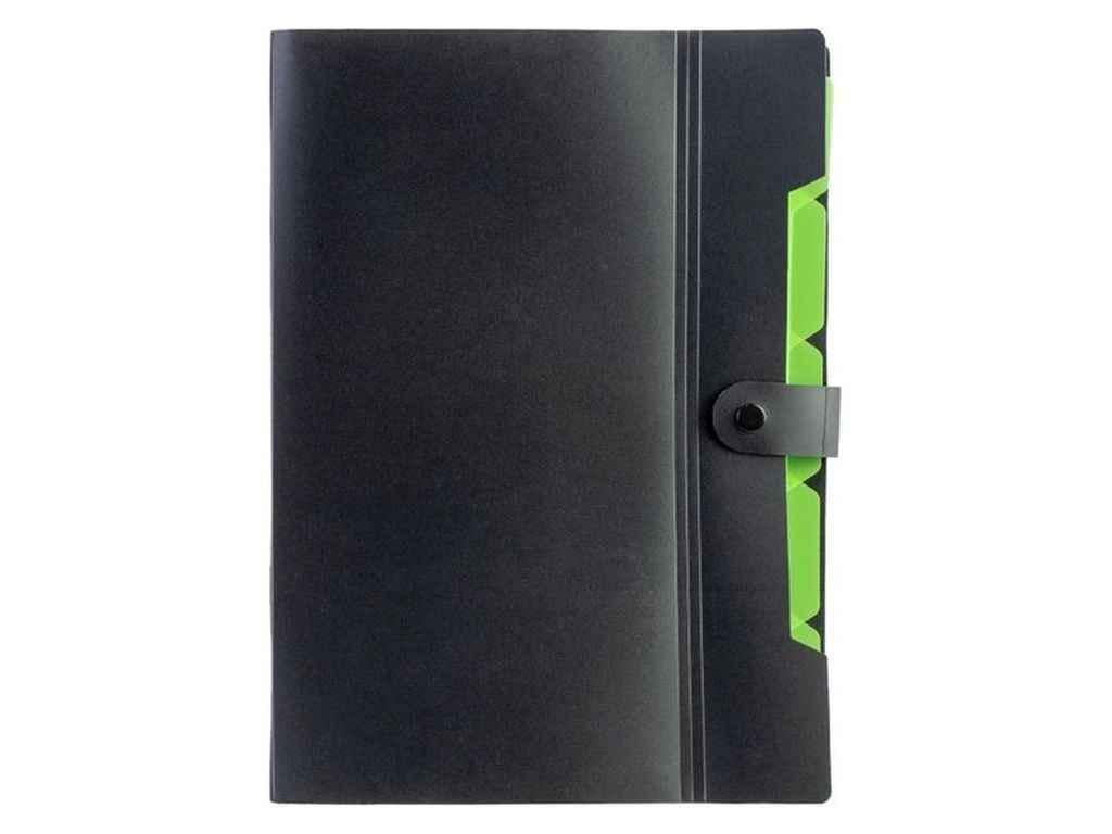 Папка на кнопці Optima 6 відділень з розширенням A4 Чорний з салатовим (O35539)